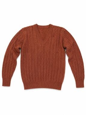 Vintage Silton Cable Knit Sweater V-Neck Men's Medium Camel Brown Made in Korea